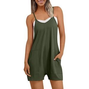 Rompers Sleeveless Casual Loose Short Jumpsuits Overalls with Pockets-NEW-G
